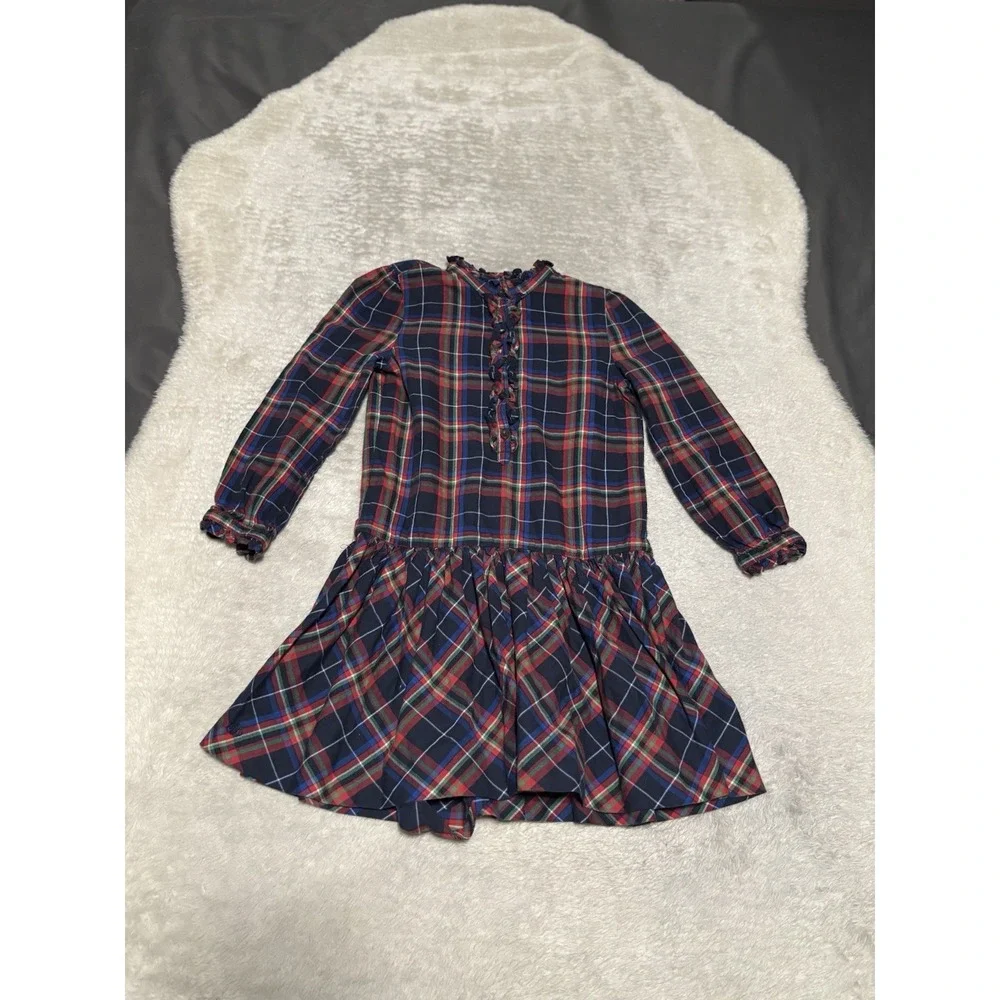 Ralph Lauren Plaid Girls 6 Drop Waist Dress Multicolor‎ Long Sleeve Cotton